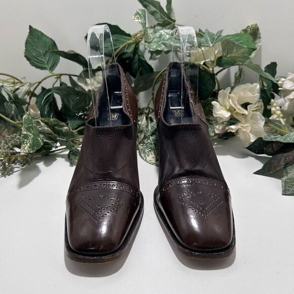 Vintage Bruno Magli Leather Pumps Women's Size 38 Brown Square Toe Slip-on - Picture 2 of 15